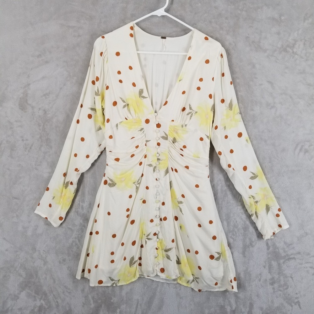 Free People Babydoll Dress Womens Medium Sunshine Combo Deep V Mini Date Night